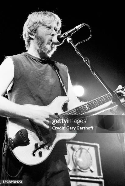 View of American Rock and Blues musician Trey Anastasio, of the group Phish, as he performs onstage at Roseland, New York, New York, March 14, 1992.