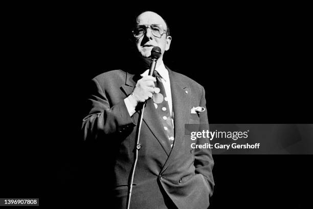 Arista Records founder and CEO Clive Davis speaks onstage at the Beacon Theatre, New York, New York, May 15, 1991.