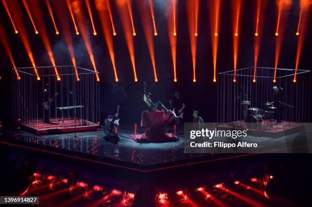 Achille Lauro performs on stage during the second semi-final of the 66th Eurovision Song Contest at Pala Alpitour on May 12, 2022 in Turin, Italy.