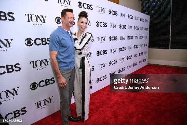 Hugh Jackman and Sutton Foster attend the 75th Annual Tony Awards Meet The Nominees Press Event at Sofitel New York on May 12, 2022 in New York City.