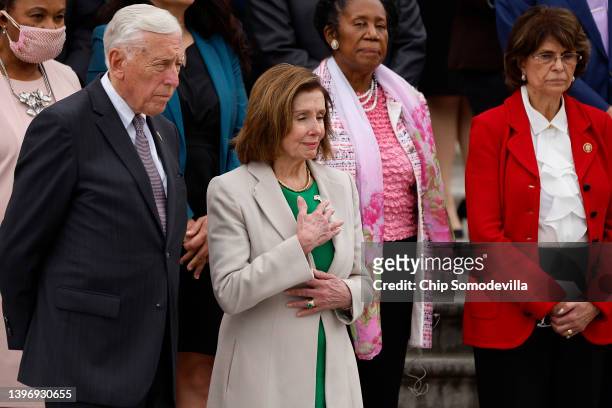 House Majority Leader Steny Hoyer and Speaker of the House Nancy Pelosi lead Democratic members of the House of Representatives in observing a moment...
