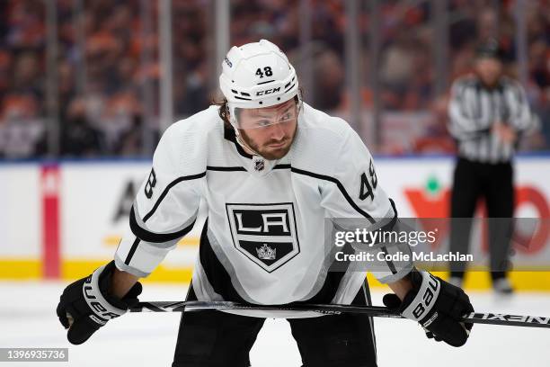 Brendan Lemieux of the Los Angeles Kings skates against the Edmonton Oilers during the first period in Game Five of the First Round of the 2022...