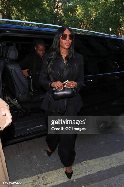 Naomi Campbell arriving at Annabel's for the Elton John AIDS Foundation Gala Benefit on May 12, 2022 in London, England.