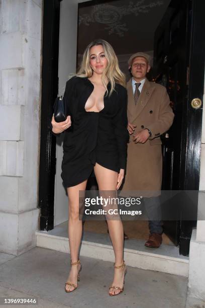 Keeley Hazell arrives at Annabel's for the Elton John AIDS Foundation Gala Benefit on May 12, 2022 in London, England.