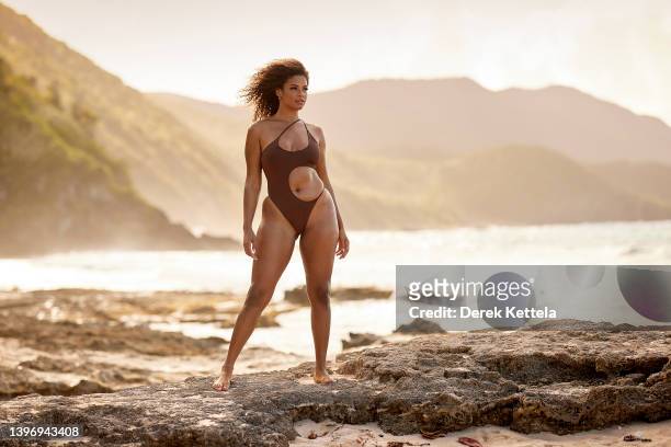 Swimsuit Issue 2022: Model Kamie Crawford poses for the 2022 Sports Illustrated swimsuit issue on February 22, 2022 in St. Croix, U.S. Virgin...