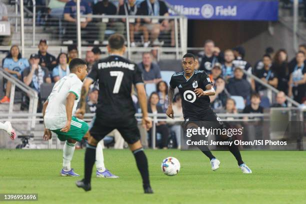 Joseph Rosales of Minnesota United FC controls the ball during a game between Colorado Rapids and Minnesota United FC at Allianz Field on May 11,...