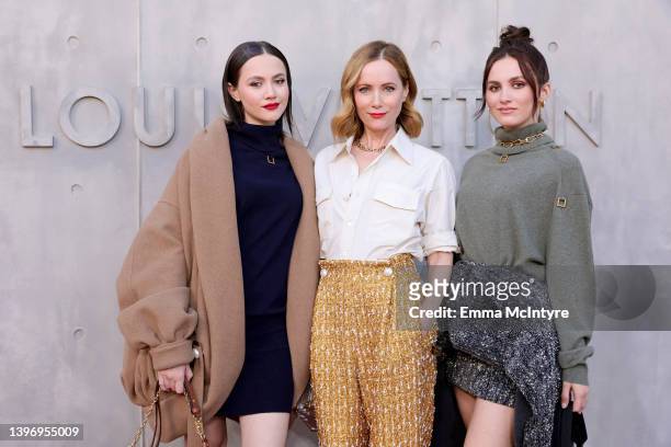 Iris Apatow, Leslie Mann, and Maude Apatow attend the Louis Vuitton's 2023 Cruise Show on May 12, 2022 in San Diego, California.