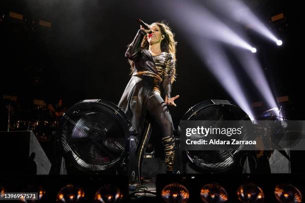 Singer Malú performs on stage at Wizink Center on May 12, 2022 in Madrid, Spain.