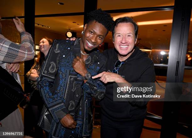 Lucky Daye and Francois-Henry Bennahmias, CEO, Audemars Piguet, attend the Audemars Piguet x Mark Ronson Listening Party at AP House New York on May...