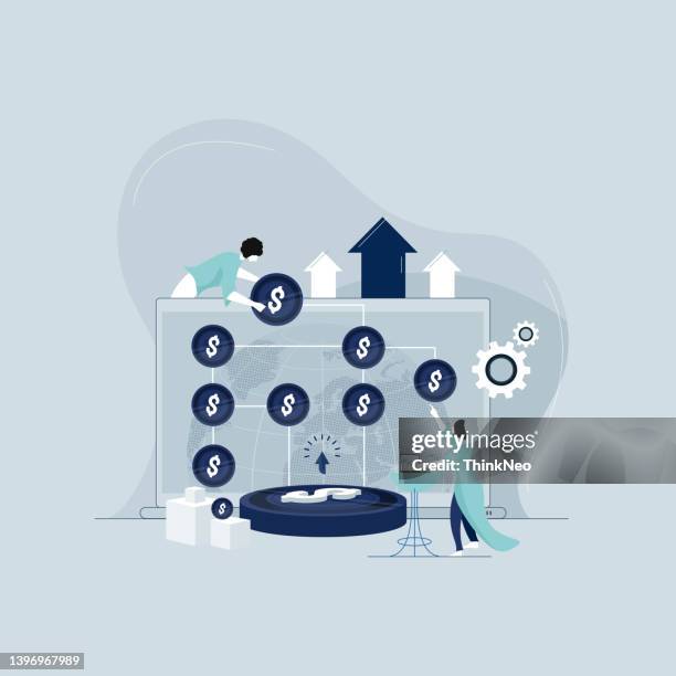 stockillustraties, clipart, cartoons en iconen met block chain financial technology concept, network of encrypted chain of transaction linked - world bank