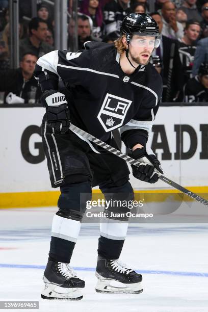 Adrian Kempe of the Los Angeles Kings skates on the ice during Game Six of the First Round of the 2022 Stanley Cup Playoffs against the Edmonton...