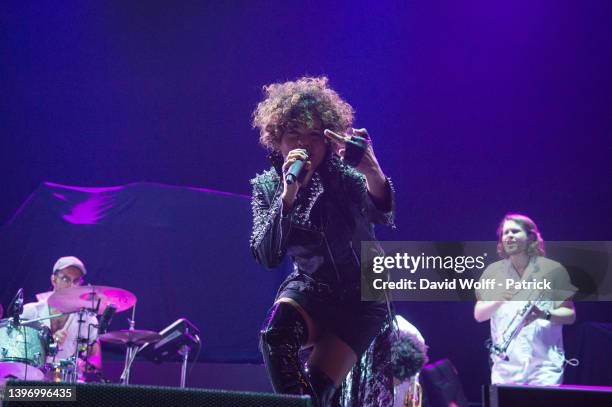 Sophia Urista from Brass Against performs in the opening act of the Tool concert at AccorHotels Arena on May 12, 2022 in Paris, France.