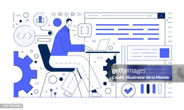 computer programmer line illustration - html stock-grafiken, -clipart, -cartoons und -symbole