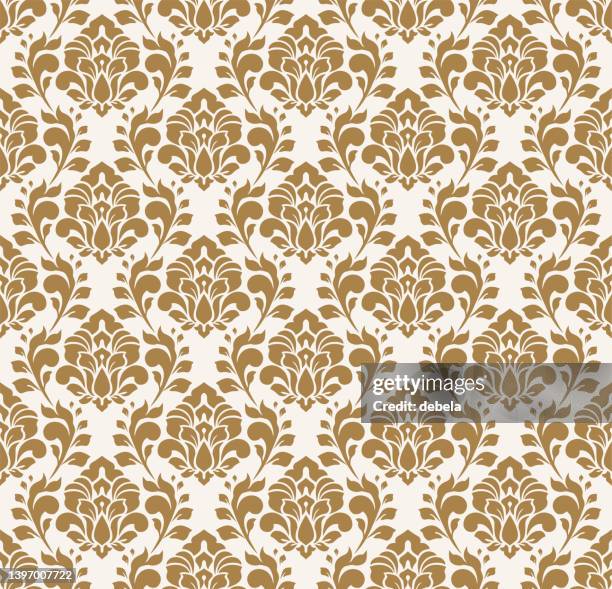 gold and beige french damask luxury decorative fabric pattern - damask background stock illustrations