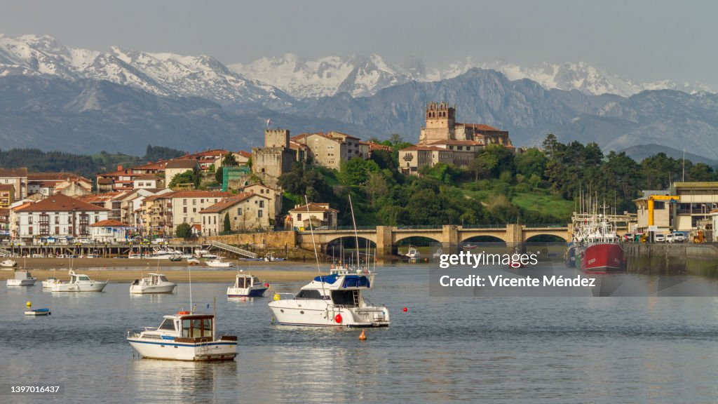 View of San Vicente de la Barquera on a sunny spring morning