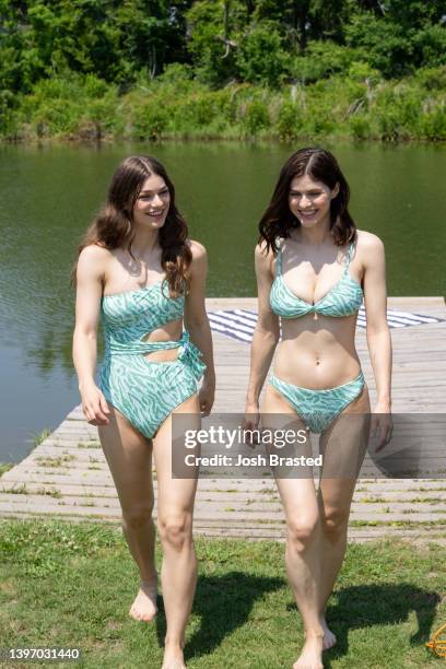 Alexandra Daddario Matches with Her Sister Catharine in Aerie Swimwear on May 12, 2022 in New Orleans, Louisiana.