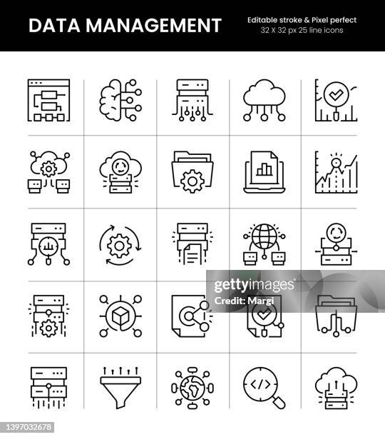 data management editable stroke line icons - data science stock illustrations