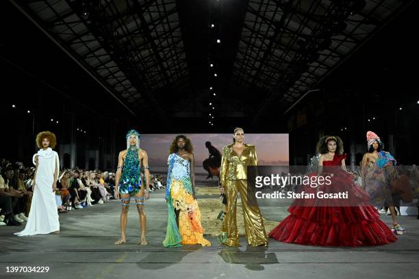 Models walk the runway in designs by Grace Lillian Lee x Bianca Spender, Haus of Dizzy x Nixi Killick, Charlotte Bedford x Romance Was Born, Arrli x...