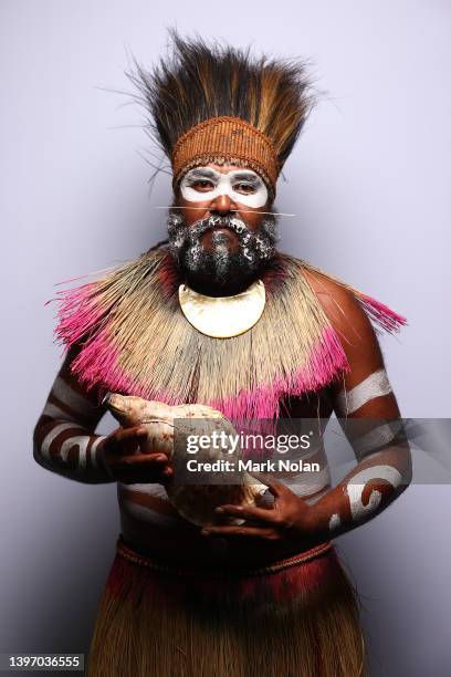 Yessie Mosby poses backstage ahead of the First Nations Fashion + Design show during Afterpay Australian Fashion Week 2022 Resort '23 Collections at...