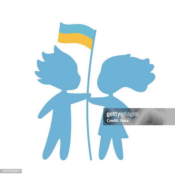 ukrainian kids holding the flag of ukraine - hope logo stock illustrations