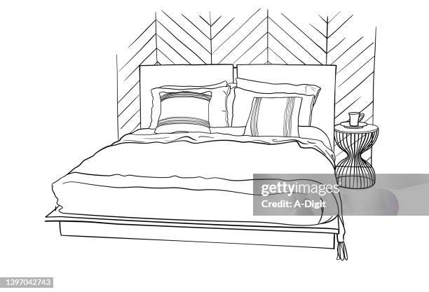 styled bedroom sketch - hotel room stock illustrations