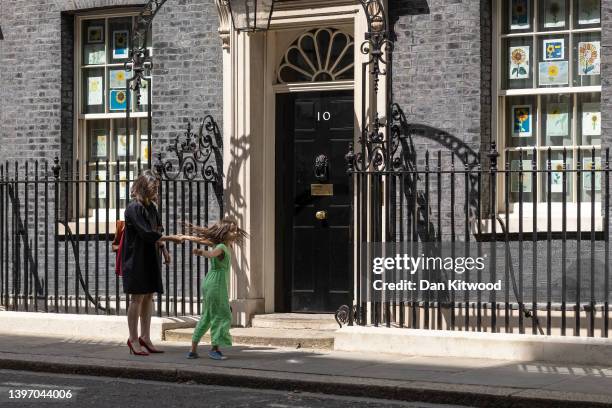 Nazanin Zaghari-Ratcliffe and her daughter Gabriella outside 10 Downing Street after a meeting with Boris Johnson on May 13, 2022 in London, England....