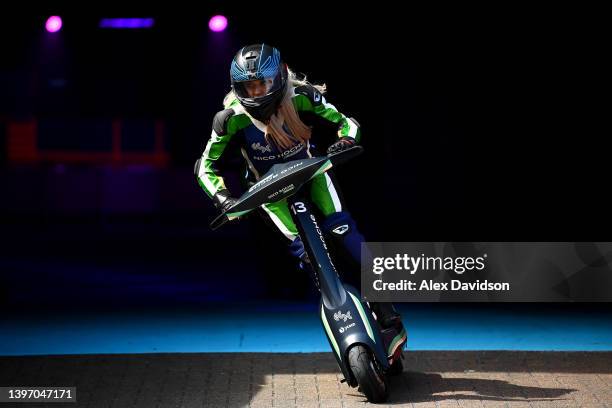 Elise Christie of Nico Roche Racin practices during day one of the eSkootr Championship Round 1 at Printworks London on May 13, 2022 in London,...