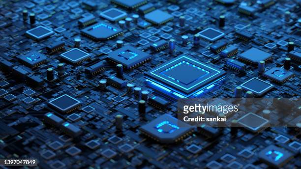 abstract circuit board with a lot of micro chips - nanotechnology stockfoto's en -beelden
