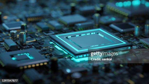 haupt-mikrochip auf dem motherboard - abstract computer technology stock-fotos und bilder