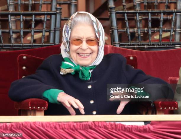 Queen Elizabeth II attends The Royal Windsor Horse Show at Home Park on May 13, 2022 in Windsor, England. The Royal Windsor Horse Show, which is said...