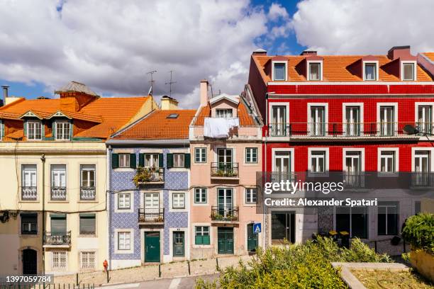 residential houses on the street in lisbon old town, portugal - traditionally portuguese stock pictures, royalty-free photos & images