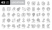 Location line icon set. Compass, map, geography, earth, travel, distance, globe, direction minimal vector illustration. Simple outline sign navigation