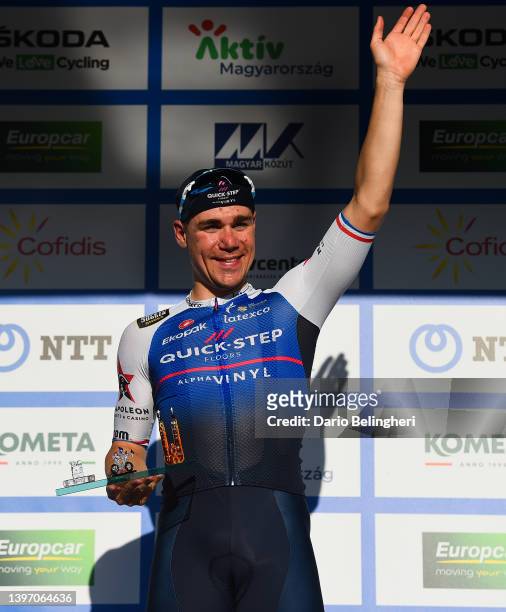 Fabio Jakobsen of Netherlands and Team Quick-Step - Alpha Vinyl celebrates winning the stage on the podium ceremony after the 43rd Tour de Hongrie...