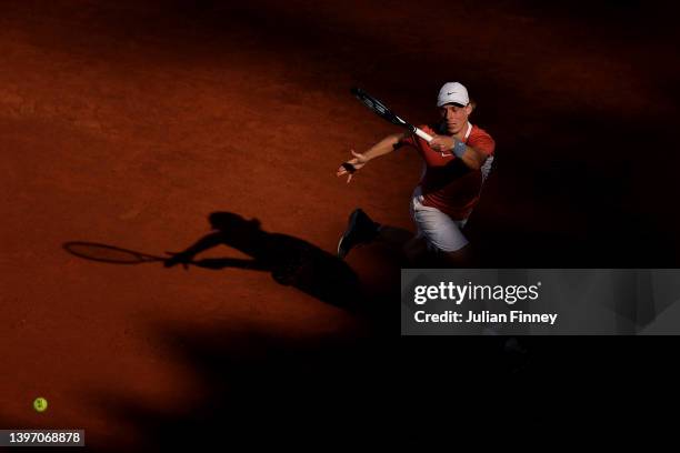 Denis Shapovalov of Canada in action in his match against Casper Ruud of Norway in the quarter finals on day six of Internazionali BNL D'Italia at...