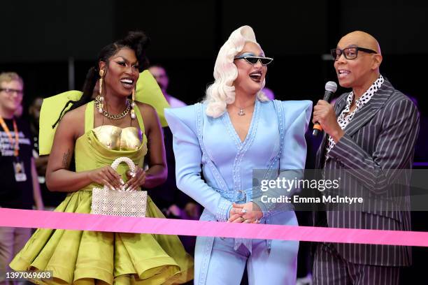 Shea Couleé, The Vivienne and RuPaul attend the Pink Ribbon Cutting with the cast of RuPaul's Drag Race All Stars Season 7 RuPaul's Los Angeles...