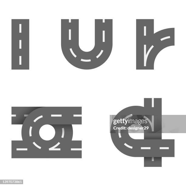 road icon set. city highway icon set vector design on white background. - intersection traffic stock illustrations