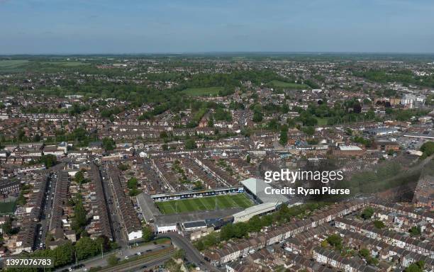 An aerial view of Luton and Kenilworth Road prior to the Sky Bet Championship Play-off Semi Final 1st Leg match between Luton Town and Huddersfield...
