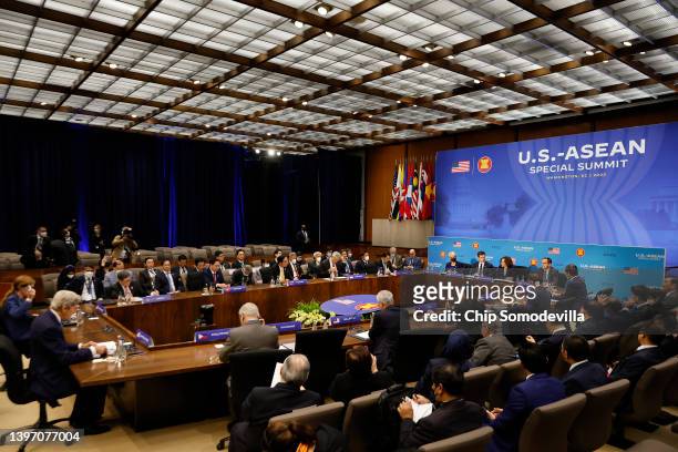 Vice President delivers opening remarks during a plenary meeting with Association of Southeast Asian Nations leaders in the Loy Henderson Room at the...