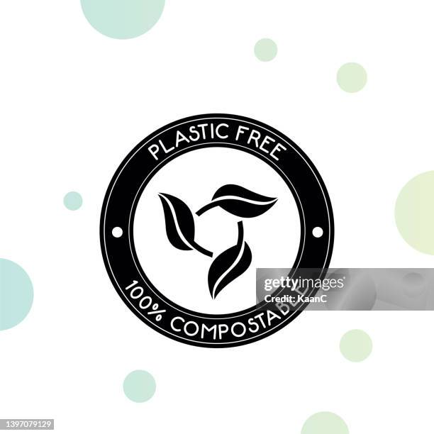 100% compostable and plastic free icon. vector stock illustration - plastic free stock illustrations