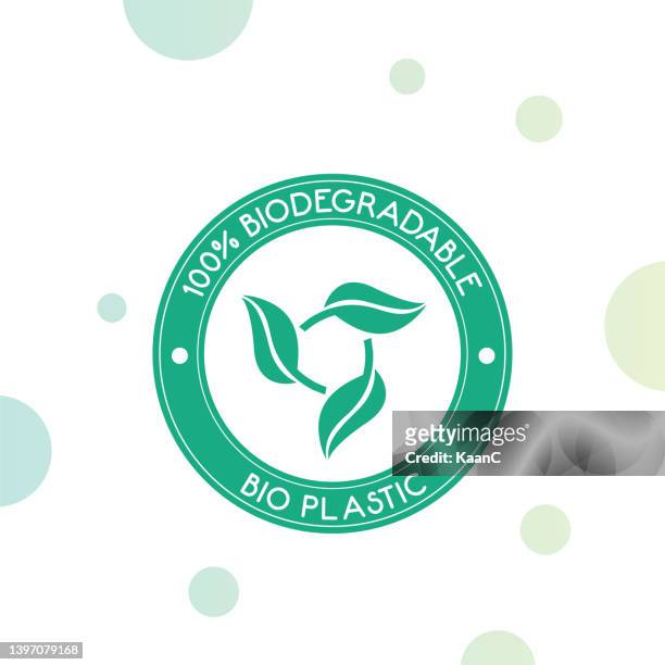 illustrazioni stock, clip art, cartoni animati e icone di tendenza di icona 100% biodegradabile e bioplastica. illustrazione vettoriale - zero