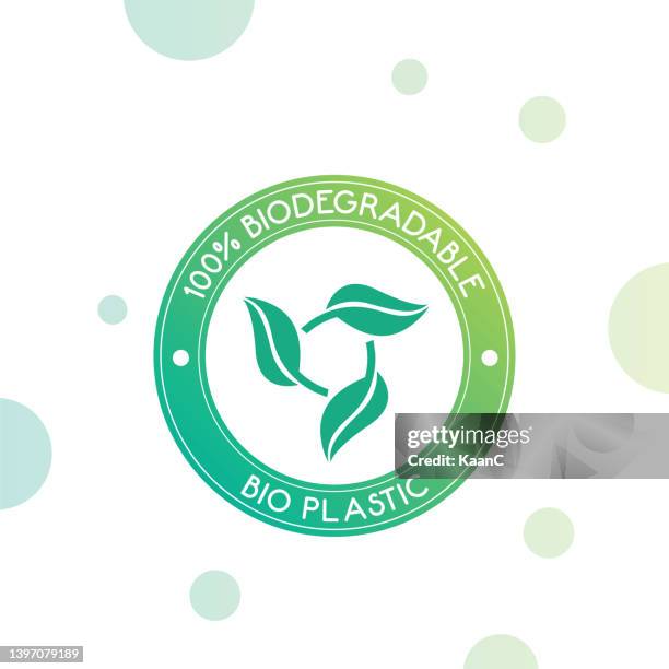100% biodegradable and bio plastic icon. vector stock illustration - microplastic pollution stock illustrations