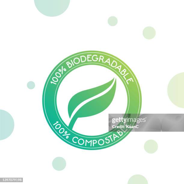 100% biodegradable and compostable icon. vector stock illustration - compostable stock illustrations