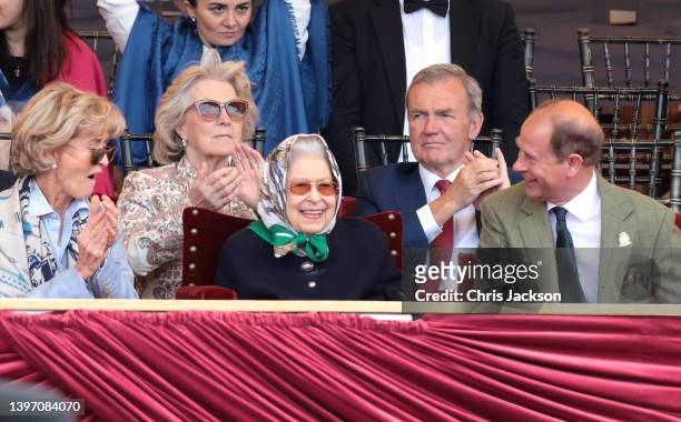 Penelope Knatchbull, Countess Mountbatten of Burma, Queen Elizabeth II and Prince Edward, Earl of Wessex attend The Royal Windsor Horse Show at Home...