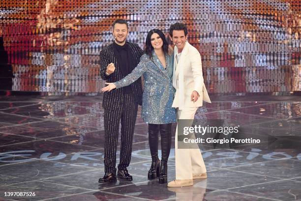 Alessandro Cattelan, Laura Pausini and Mika attend the dress reharsals ahead of the 66th Eurovision Song Contest Grand Final at Reggia di Venaria...