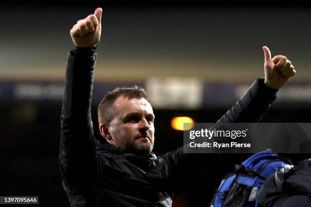 Manager of Luton Town, Nathan Jones thanks the fans as he walks off the pitch after the Sky Bet Championship Play-off Semi Final 1st Leg match...