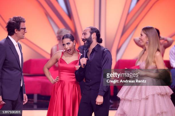Daniel Hartwich, Amira Pocher, Massimo Sinató and Victoria Swarovski are seen on stage during the 11th show of the 15th season of the television...