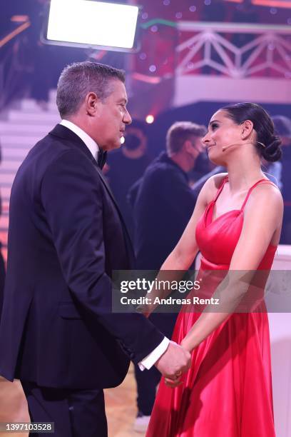 Amira Pocher and Joachim Llambi are see on stage during the 11th show of the 15th season of the television competition show "Let's Dance" at MMC...