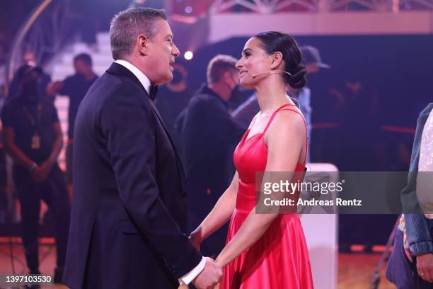 Amira Pocher and Joachim Llambi are see on stage during the 11th show of the 15th season of the television competition show "Let's Dance" at MMC...