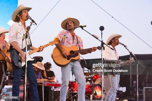 Singers Jess Carson, Mark Wystrach and Cameron Duddy of Midland performs onstage during Day 1 of the 2022 Stagecoach Festival on April 29, 2022 in...