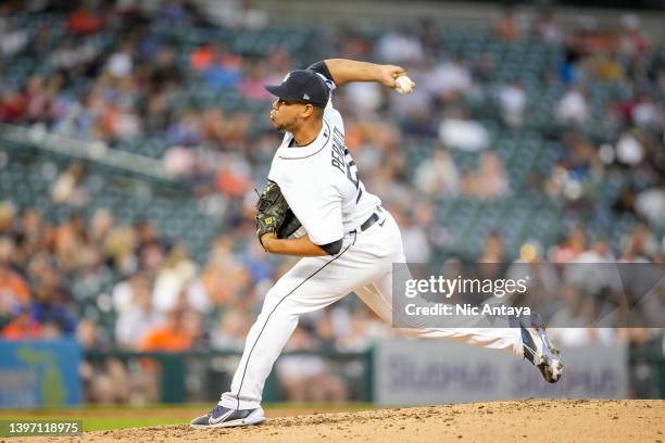 Wily Peralta of the Detroit Tigers delivers a pitch against the Oakland Athletics at Comerica Park on May 11, 2022 in Detroit, Michigan.